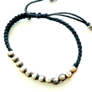Sterling Silver Bead Black Knotted Bracelet